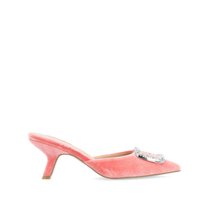 RISHIE KITTEN HEELED MULES IN VELVET - Pink