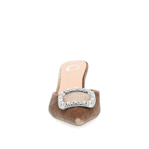 RISHIE KITTEN HEELED MULES IN VELVET - Taupe