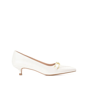 RUMI POINTED TOE KITTEN HEELS IN PATENT - White
