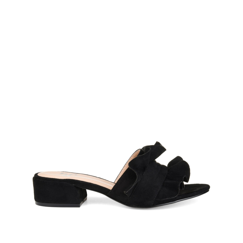 SABICA MULE BLOCK HEELS IN FAUX SUEDE