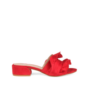 SABICA MULE BLOCK HEELS IN FAUX SUEDE - Red