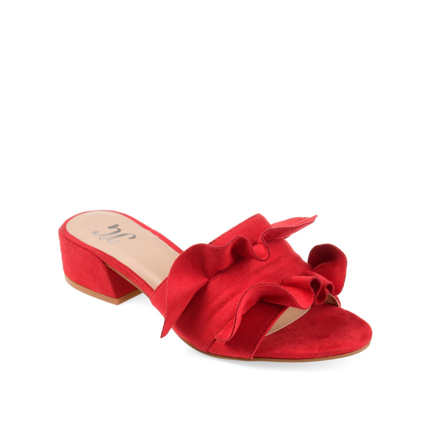 SABICA MULE BLOCK HEELS IN FAUX SUEDE - Red