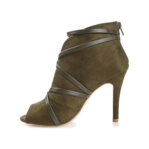 SAMARA STILETTO HEELED BOOTIES IN FAUX SUEDE - Olive