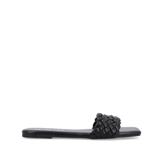 SAWYERR FAUX LEATHER SLIDE SANDALS IN WIDE