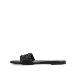 SAWYERR FAUX LEATHER SLIDE SANDALS IN WIDE