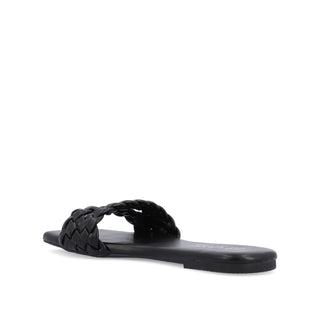 SAWYERR FAUX LEATHER SLIDE SANDALS IN WIDE