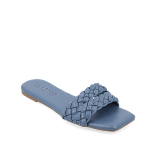 SAWYERR FAUX LEATHER SLIDE SANDALS IN WIDE