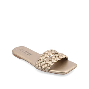 SAWYERR STATEMENT SLIDE SANDALS IN WIDE - Gold