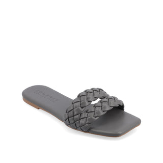 SAWYERR FAUX LEATHER SLIDE SANDALS IN WIDE