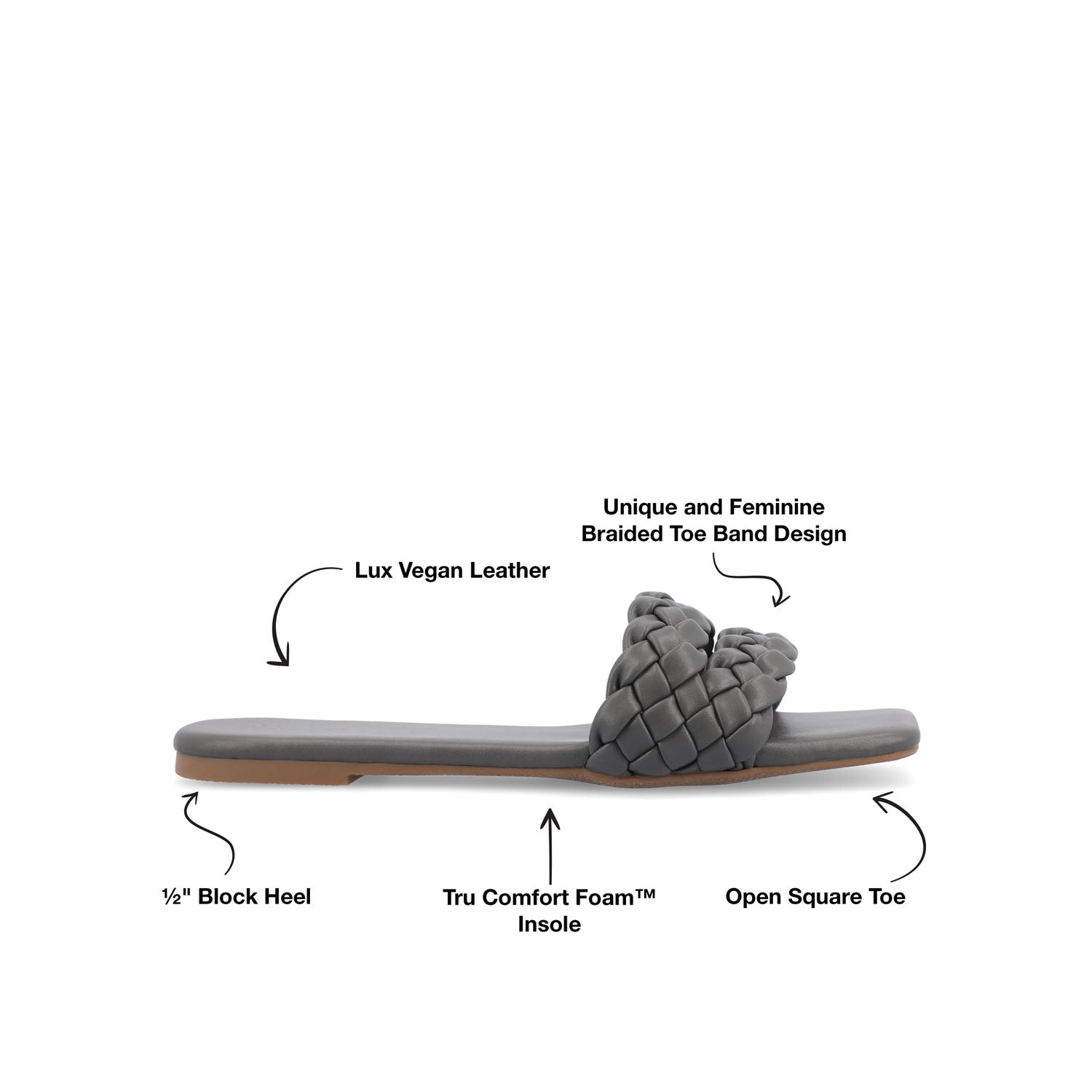 SAWYERR VEGAN LEATHER SLIDE SANDALS IN WIDE - Grey