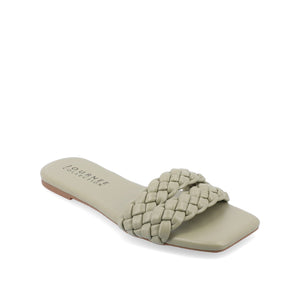 SAWYERR VEGAN LEATHER SLIDE SANDALS IN WIDE - Sage