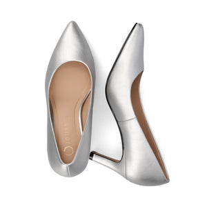 SCYLEE STILETTO PUMP HEELS IN VEGAN LEATHER - Silver PU