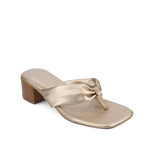 SEELAH BLOCK HEELED SANDALS IN VEGAN LEATHER - Champagne