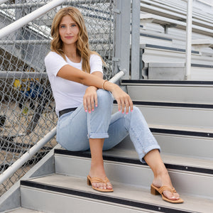 SEELAH BLOCK HEELED SANDALS IN FAUX LEATHER