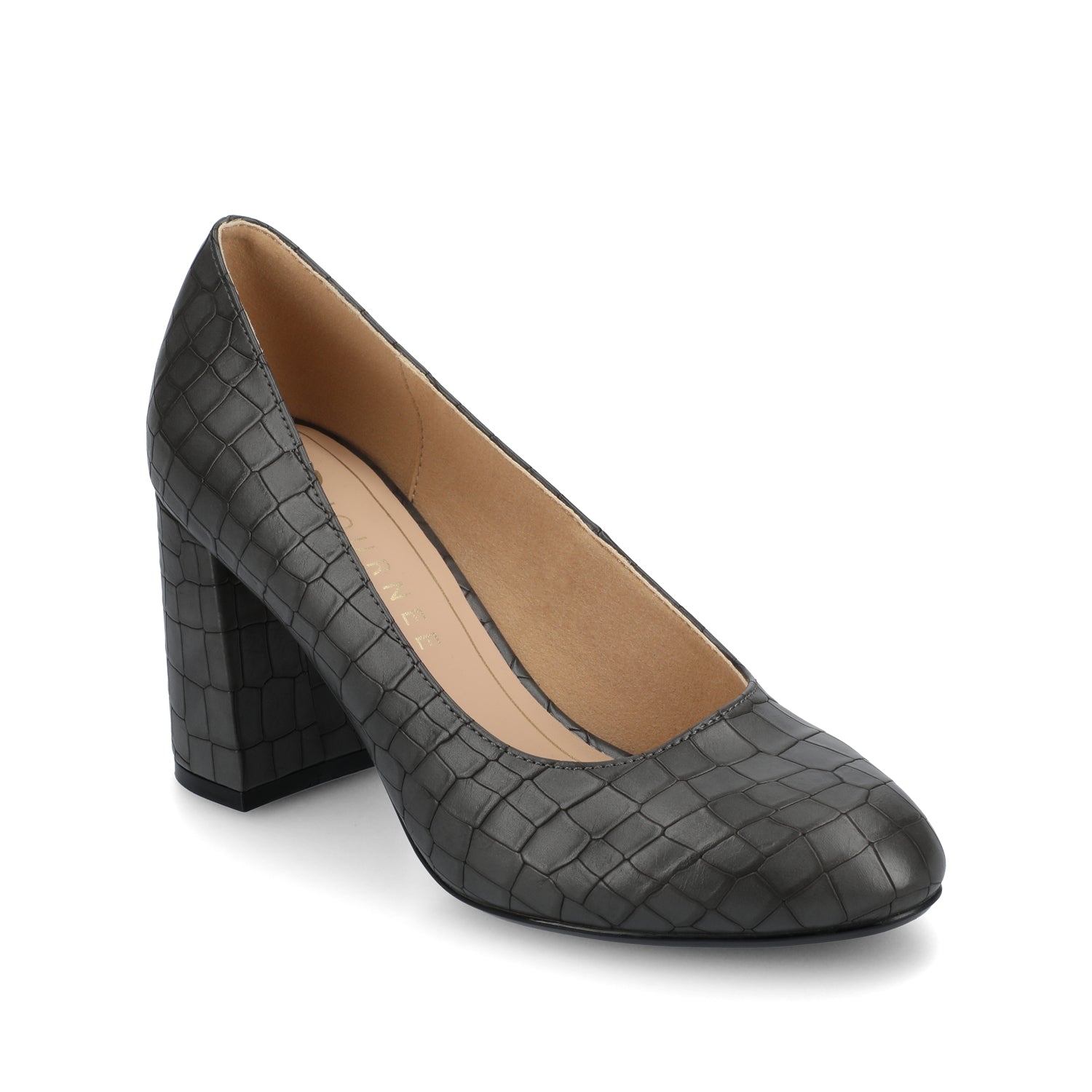 SERAPHINA BLOCK HEEL PUMPS - Croco Charcoal