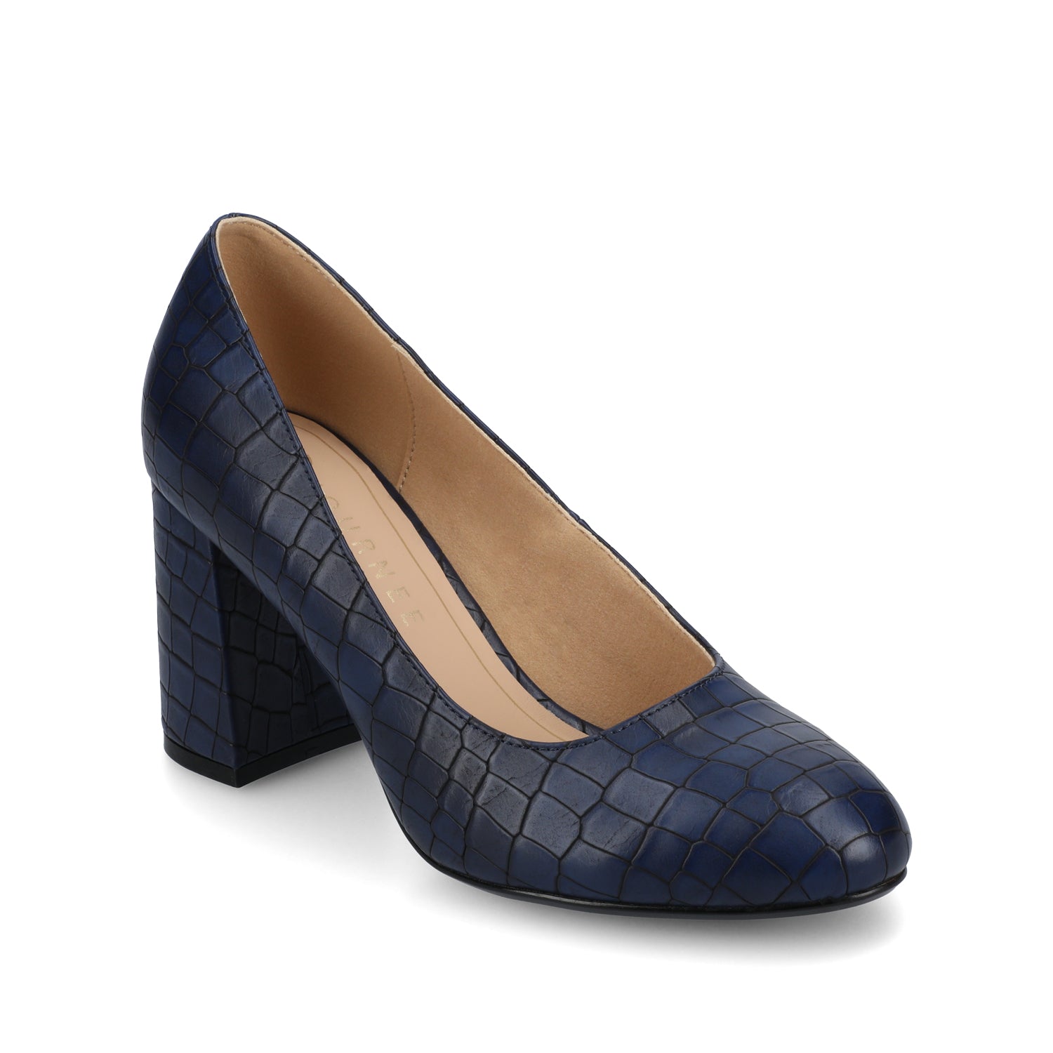 SERAPHINA BLOCK HEEL PUMPS - Croco Blue