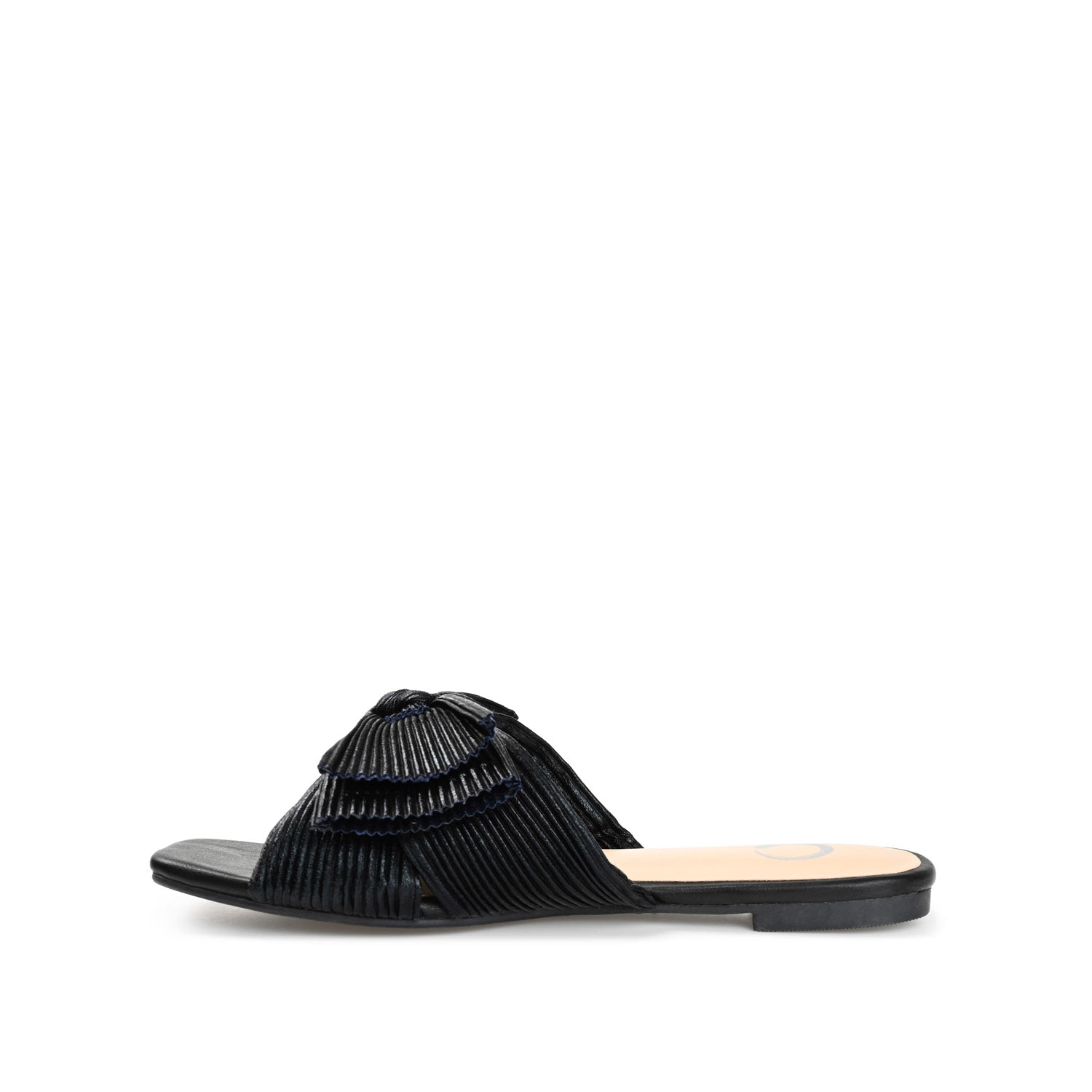SERLINA PLEATED SLIDE SANDALS IN FOIL - Black