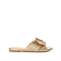 SERLINA PLEATED SLIDE SANDALS IN FOIL