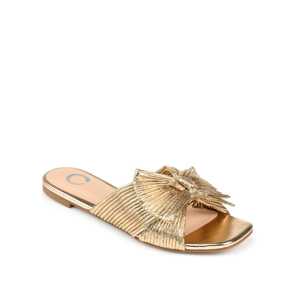 SERLINA PLEATED SLIDE SANDALS IN FOIL