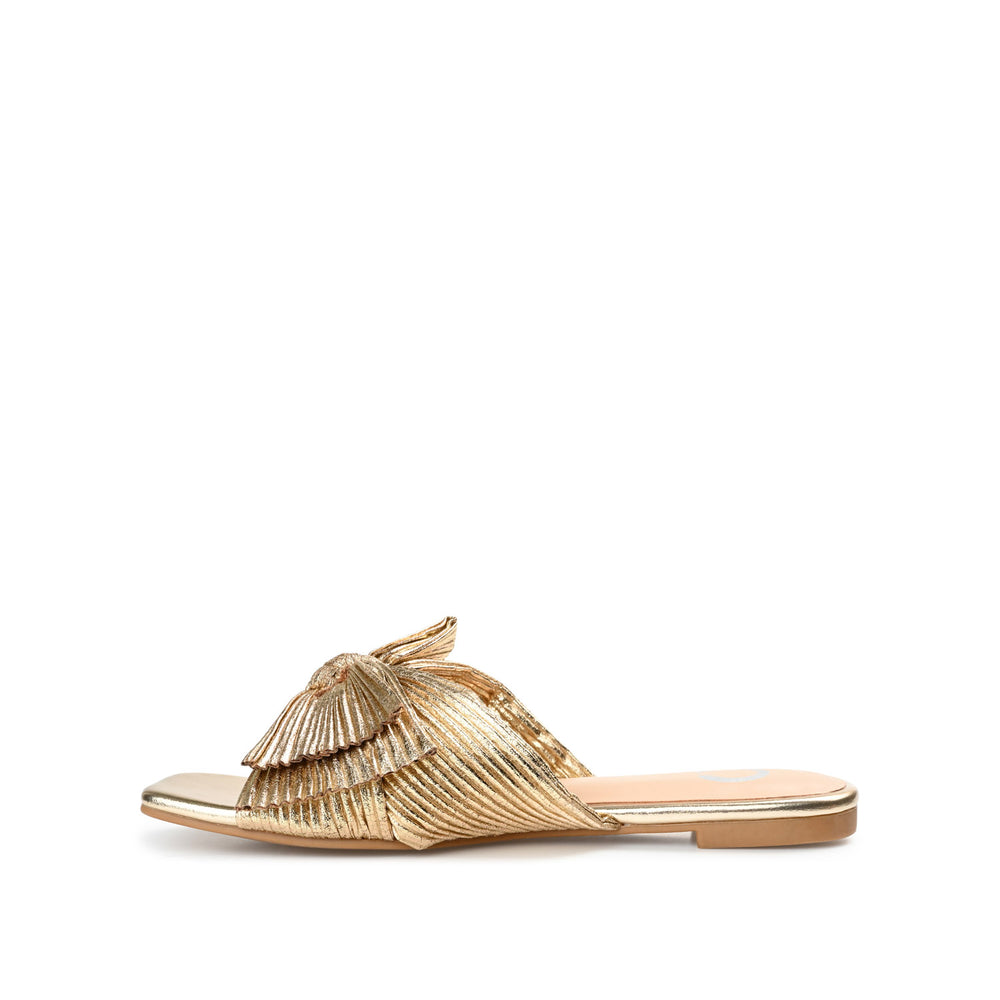 SERLINA PLEATED SLIDE SANDALS IN FOIL