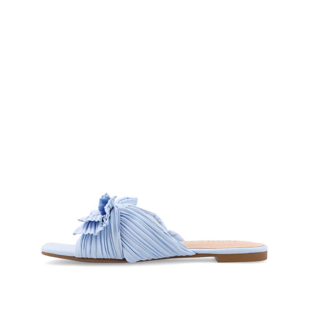 SERLINA PLEATED SLIDE SANDALS IN FOIL