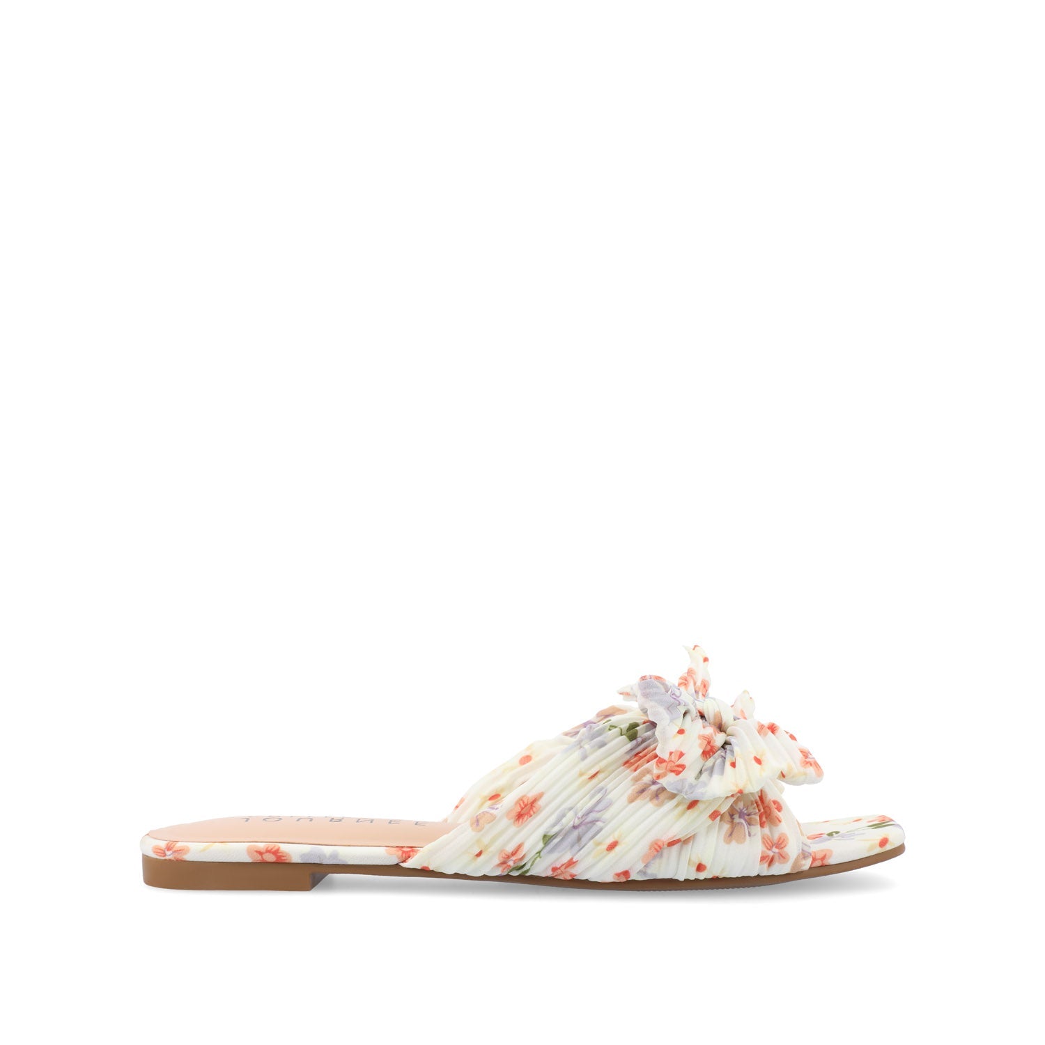 SERLINA PLEATED SLIDE SANDALS IN FOIL - Light Floral Fabric