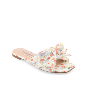 SERLINA PLEATED SLIDE SANDALS IN FOIL - Light Floral Fabric
