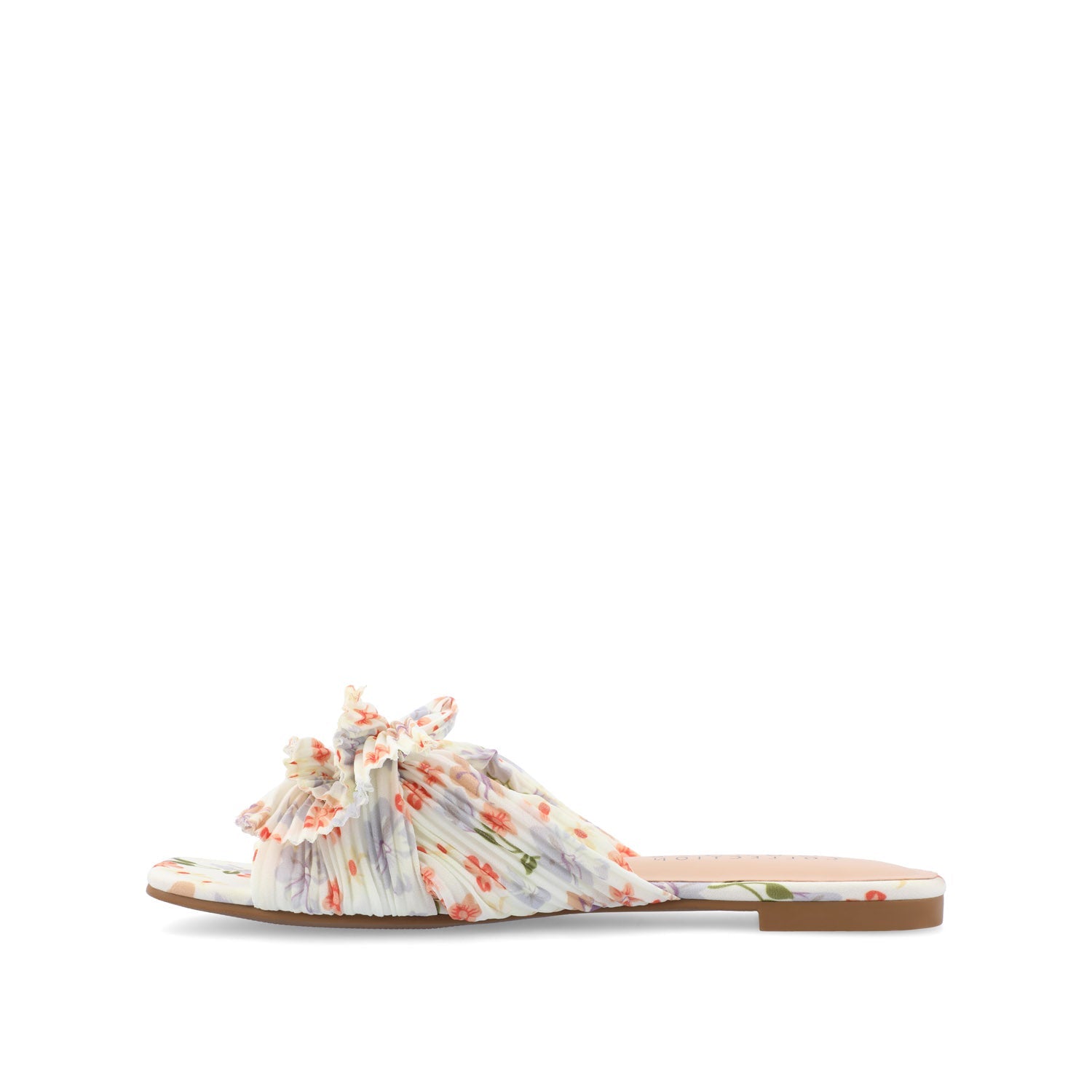 SERLINA PLEATED SLIDE SANDALS IN WIDE - Light Floral Fabric