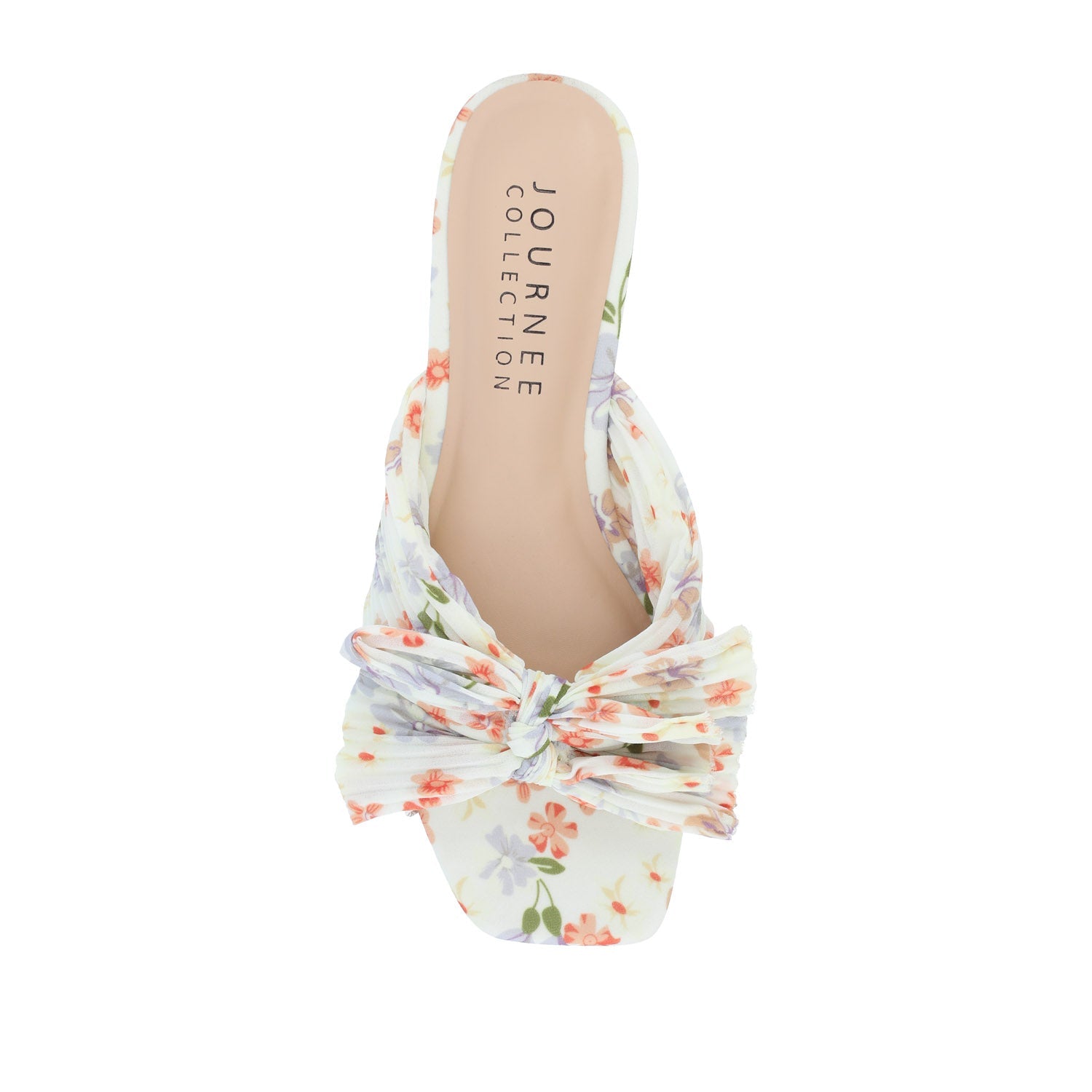 SERLINA PLEATED SLIDE SANDALS IN WIDE - Light Floral Fabric