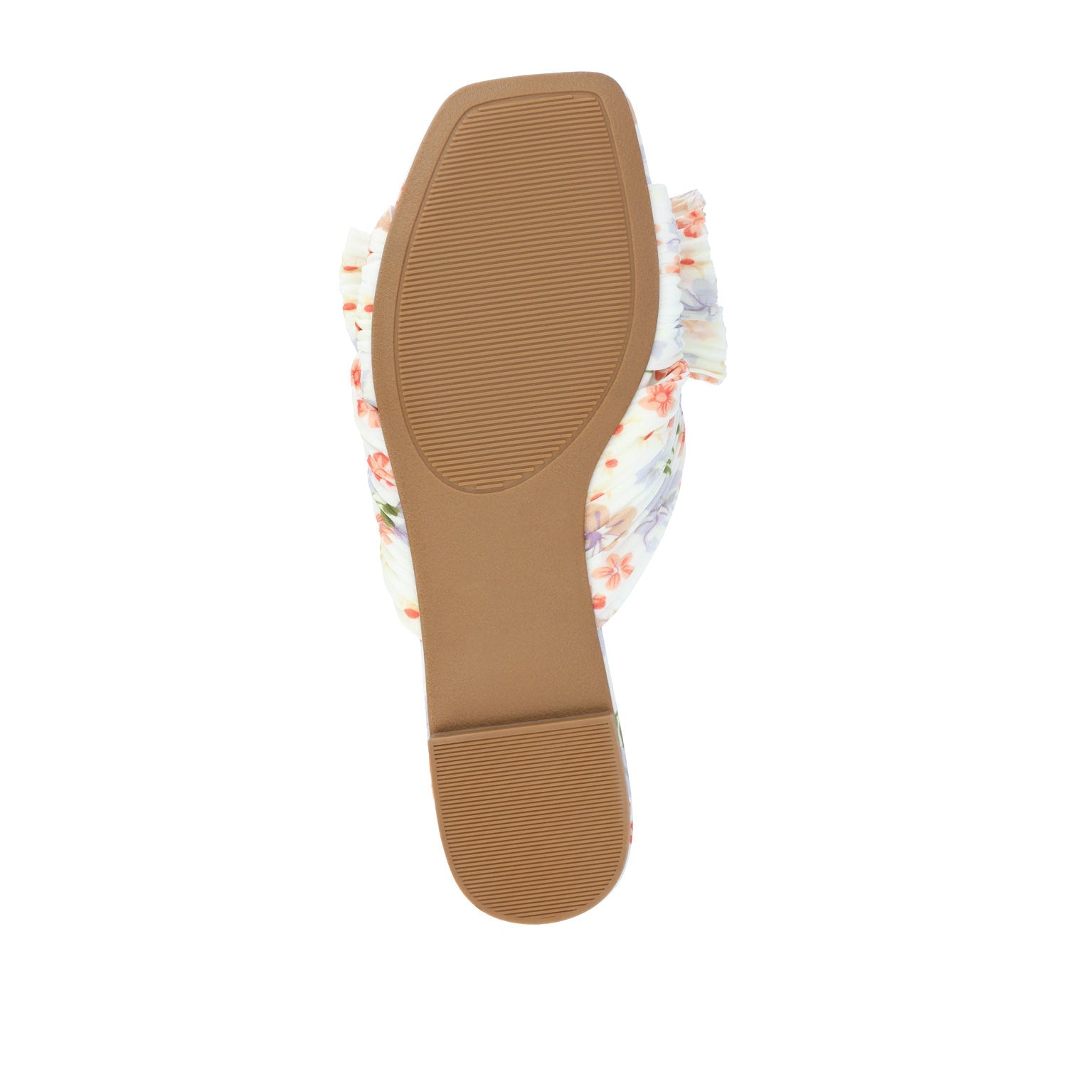 SERLINA PLEATED SLIDE SANDALS IN FOIL - Light Floral Fabric