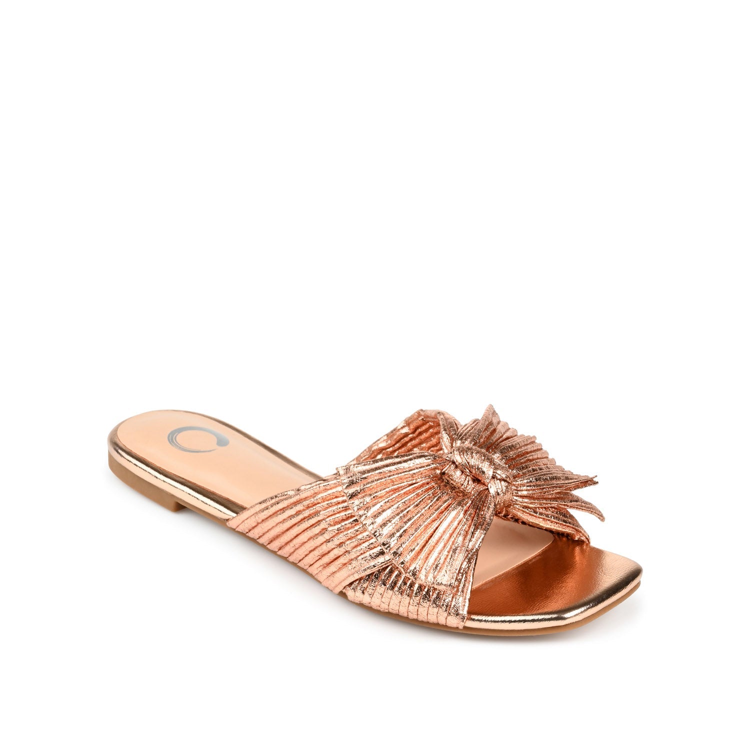 SERLINA PLEATED SLIDE SANDALS IN FOIL - Rose Gold PU