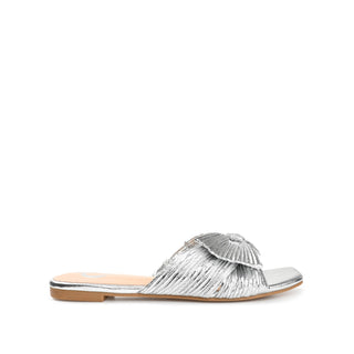 SERLINA PLEATED SLIDE SANDALS IN FOIL