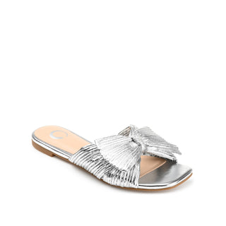 SERLINA PLEATED SLIDE SANDALS IN FOIL