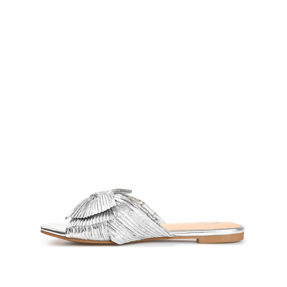 SERLINA PLEATED SLIDE SANDALS IN FOIL