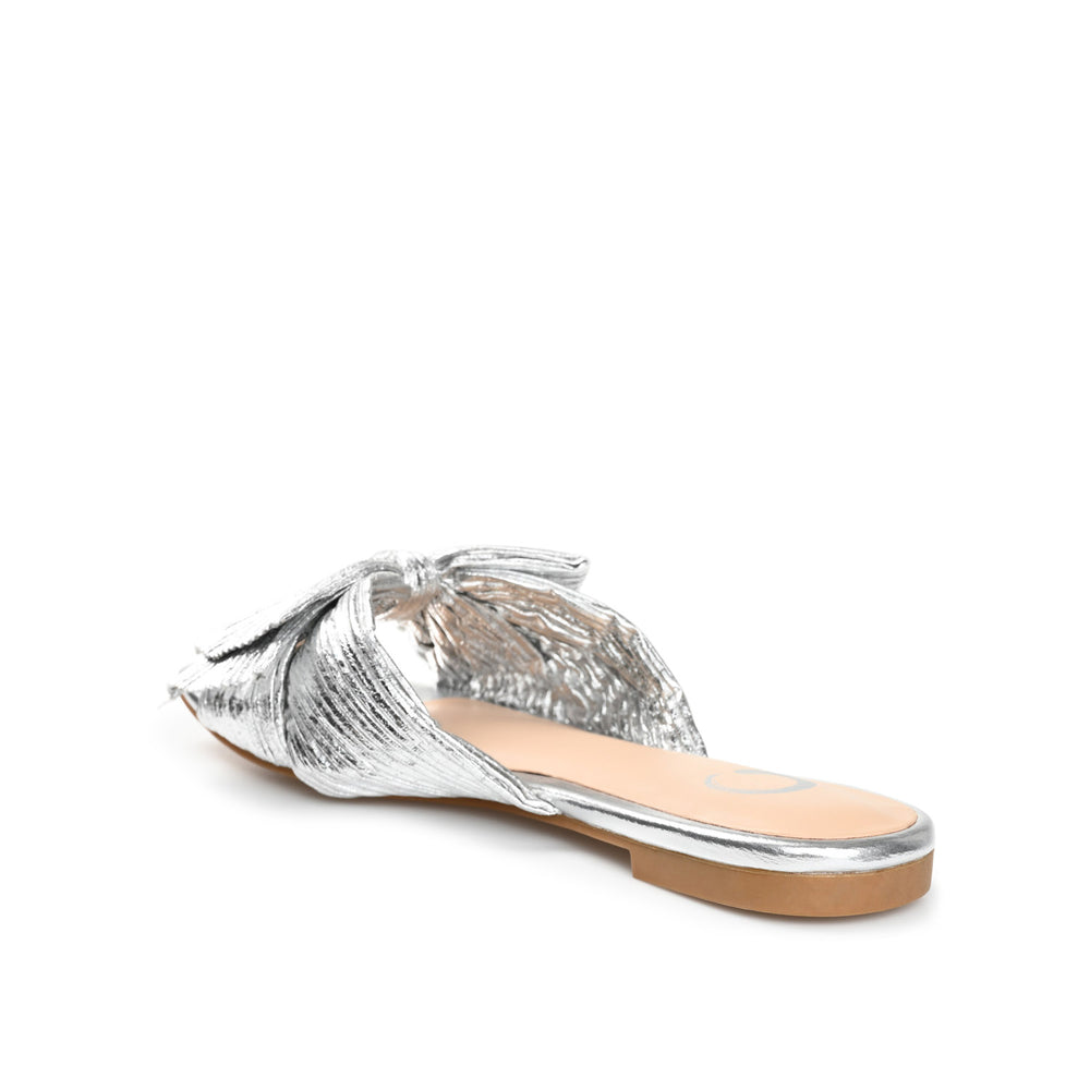 SERLINA PLEATED SLIDE SANDALS IN FOIL