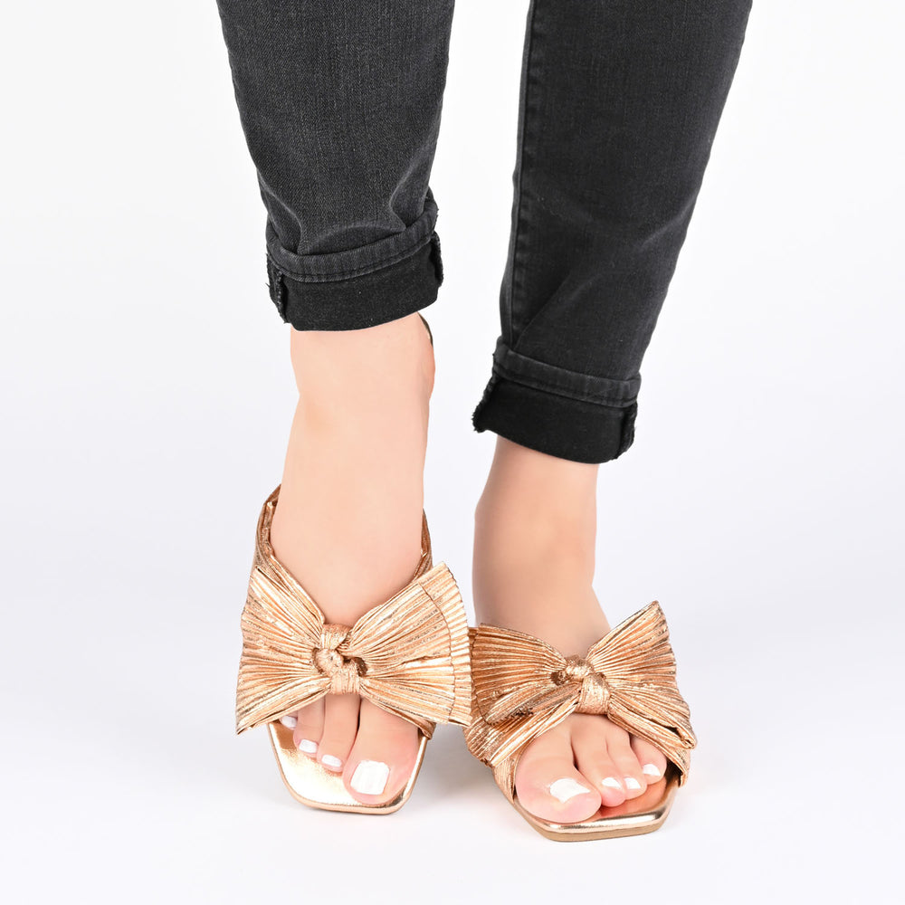 SERLINA PLEATED SLIDE SANDALS IN FOIL