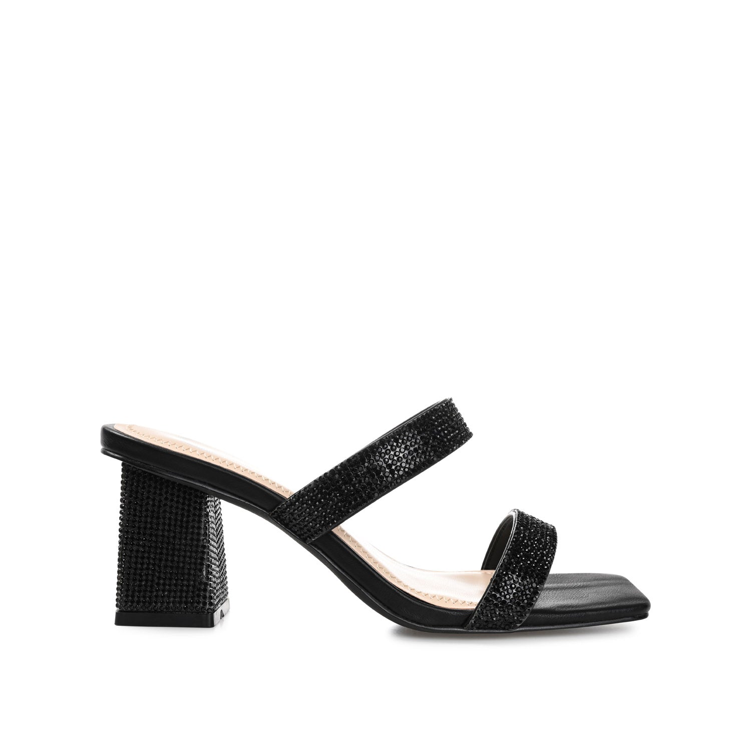 SHANDEE STRAPPY BLOCK HEELS IN FOIL - Black