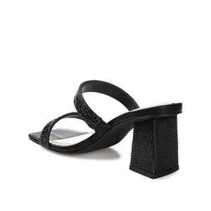 SHANDEE STRAPPY BLOCK HEELS IN FOIL - Black