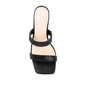 SHANDEE STRAPPY BLOCK HEELS IN FOIL - Black