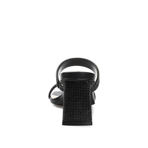 SHANDEE STRAPPY BLOCK HEELS IN FOIL - Black