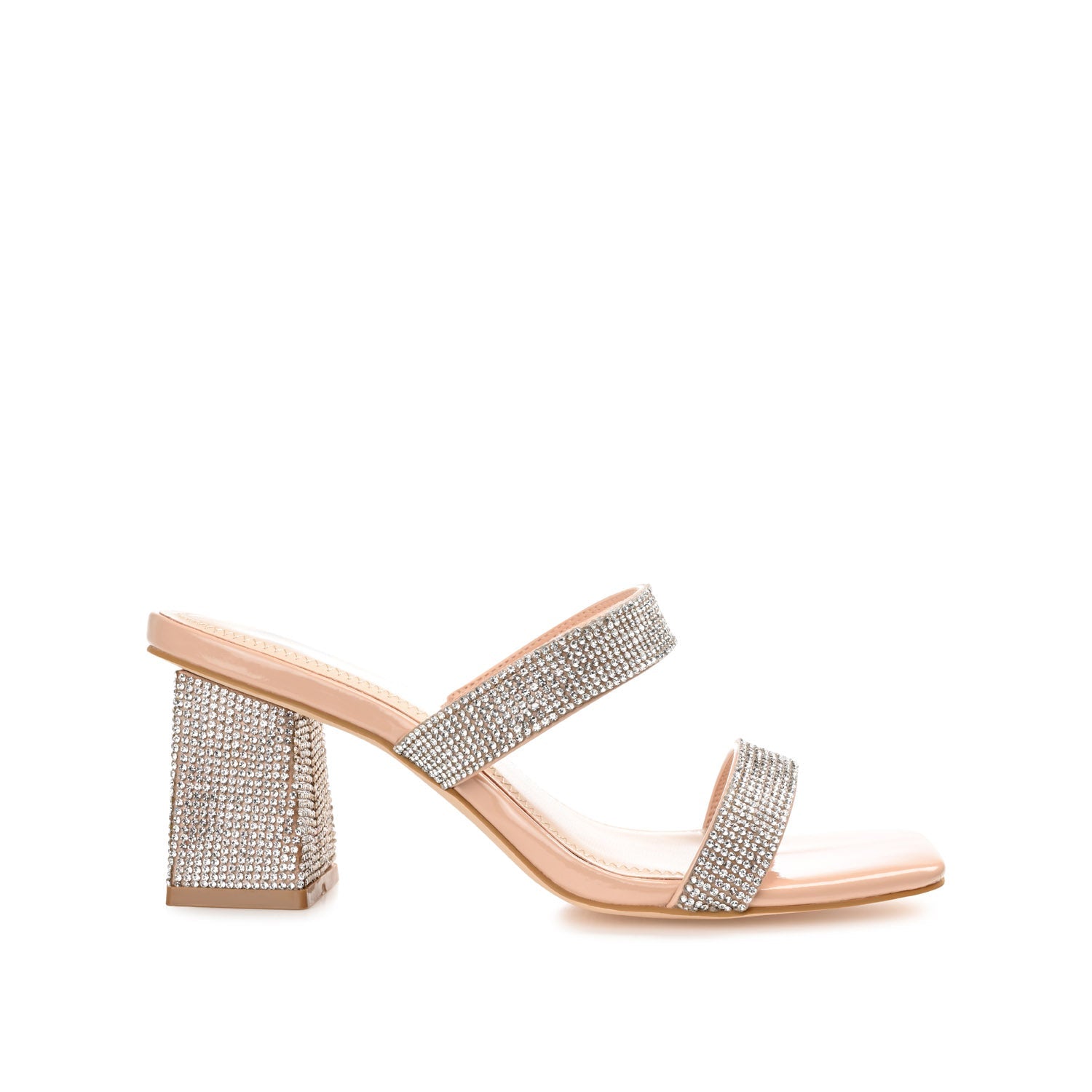 SHANDEE STRAPPY BLOCK HEELS IN FOIL - Nude