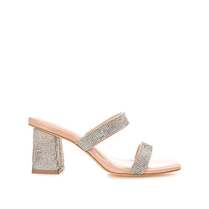 SHANDEE STRAPPY BLOCK HEELS IN FOIL - Nude