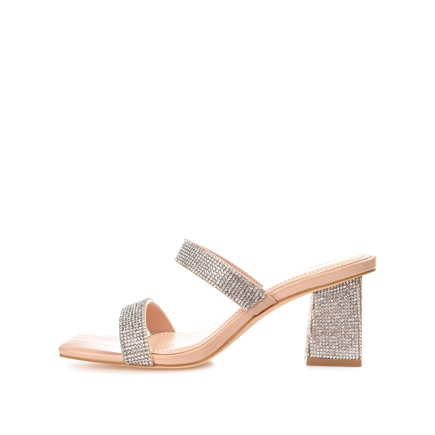 SHANDEE STRAPPY BLOCK HEELS IN FOIL - Nude