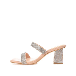 SHANDEE STRAPPY BLOCK HEELS IN FOIL - Nude