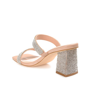 SHANDEE STRAPPY BLOCK HEELS IN FOIL - Nude