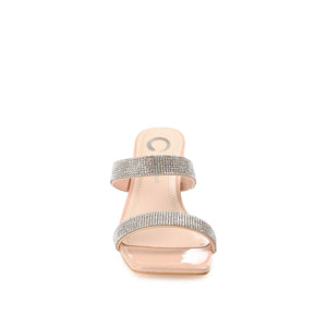 SHANDEE STRAPPY BLOCK HEELS IN FOIL - Nude