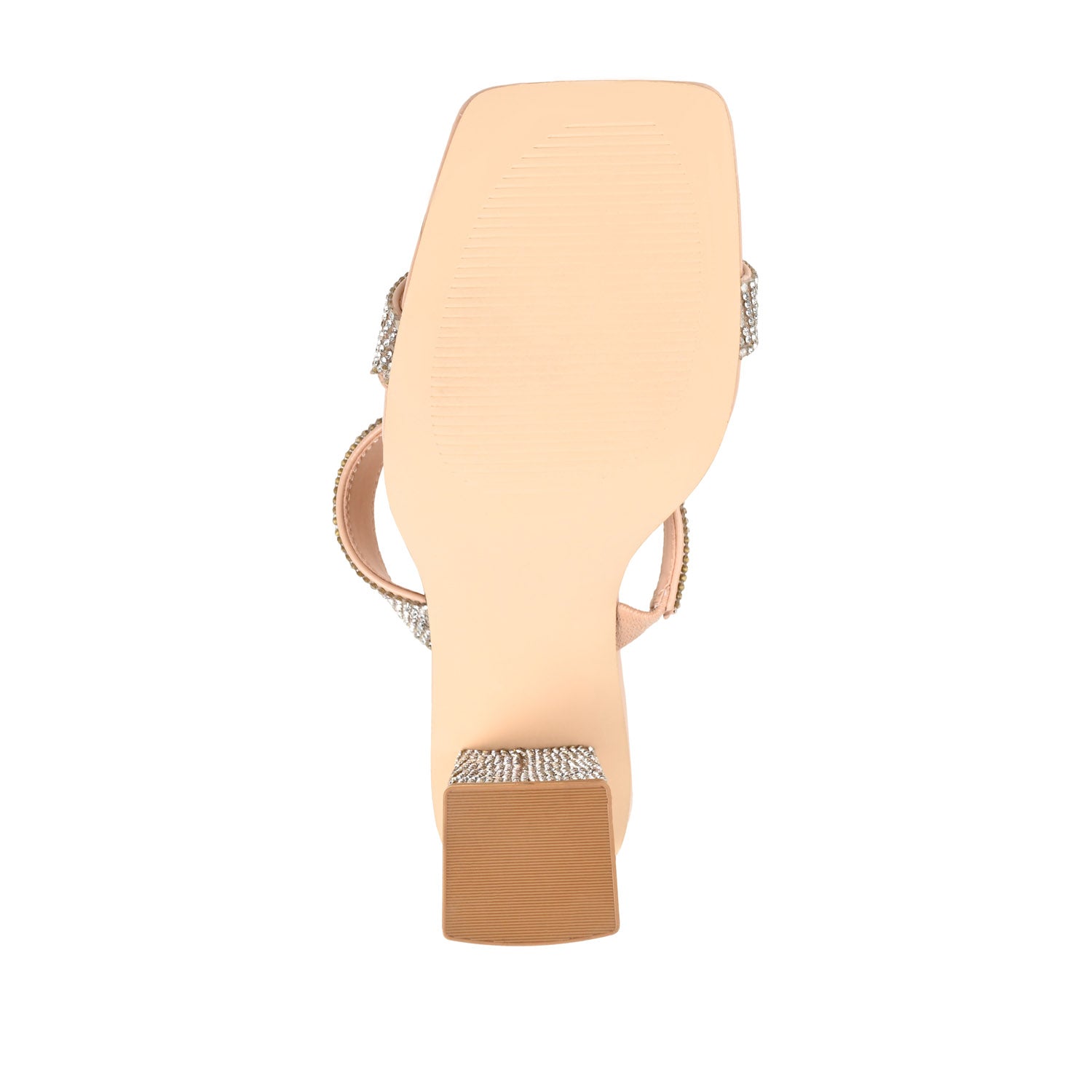 SHANDEE STRAPPY BLOCK HEELS IN FOIL - Nude