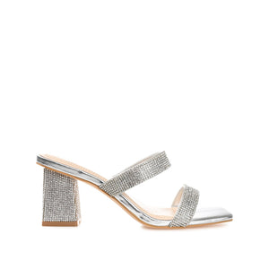 SHANDEE STRAPPY BLOCK HEELS IN FOIL - Silver