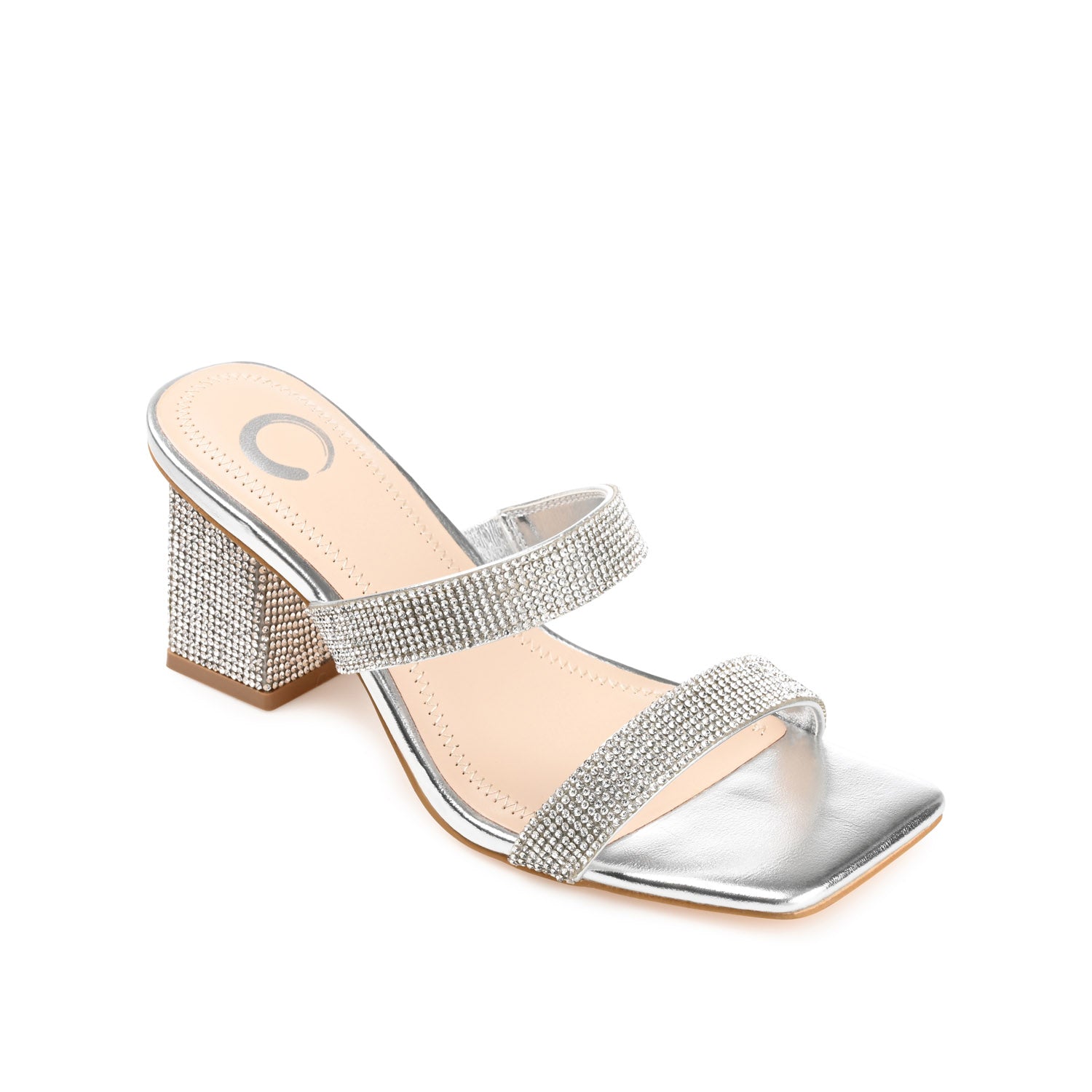 SHANDEE STRAPPY BLOCK HEELS IN FOIL - Silver