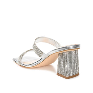 SHANDEE STRAPPY BLOCK HEELS IN FOIL - Silver